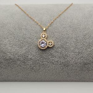 Mickey Mouse Zircon Pendant Necklace 18k Gold Plated Stainless Steel Necklace